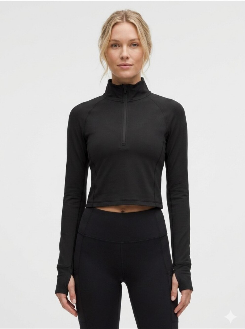 Cropped Long-Sleeve Half-Zip Peloton Performance Running Wear Phone Pocket